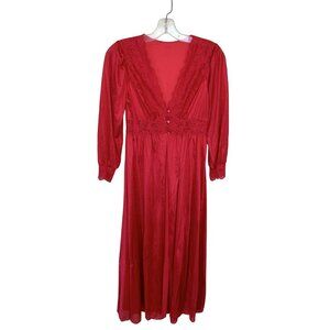 Vtg Womens Robe Long Red Poly Lace Lingerie Medium Gothic Fairy 80s